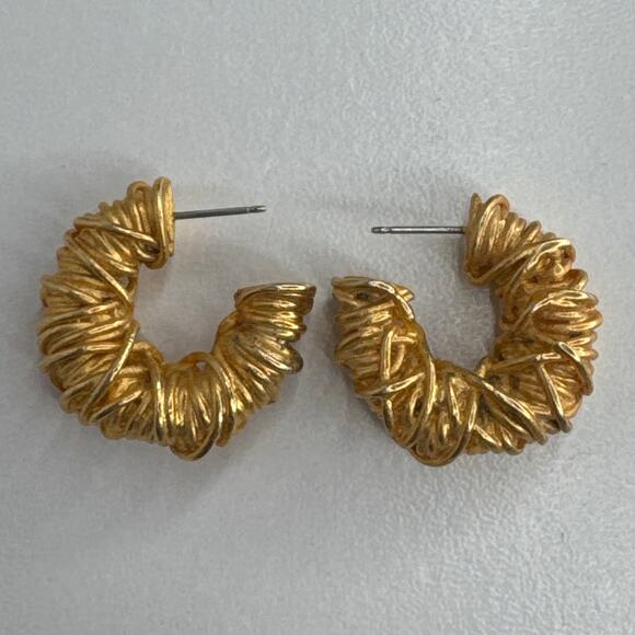 Unbranded Jewelry - Vintage 1980s–1990s Gold Wire Wrapped Croissant Hoop Earrings